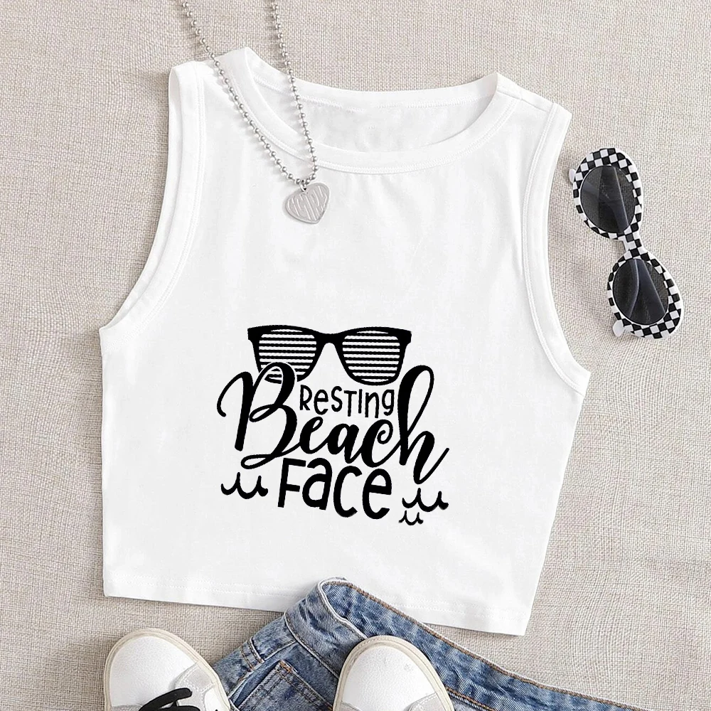 Seeyoushy RESTING BEACH FACE Sunglasses Printed Summer Women's Camisole Cailan Fashion Holiday Top Trend Y2K Aesthetic Clothing