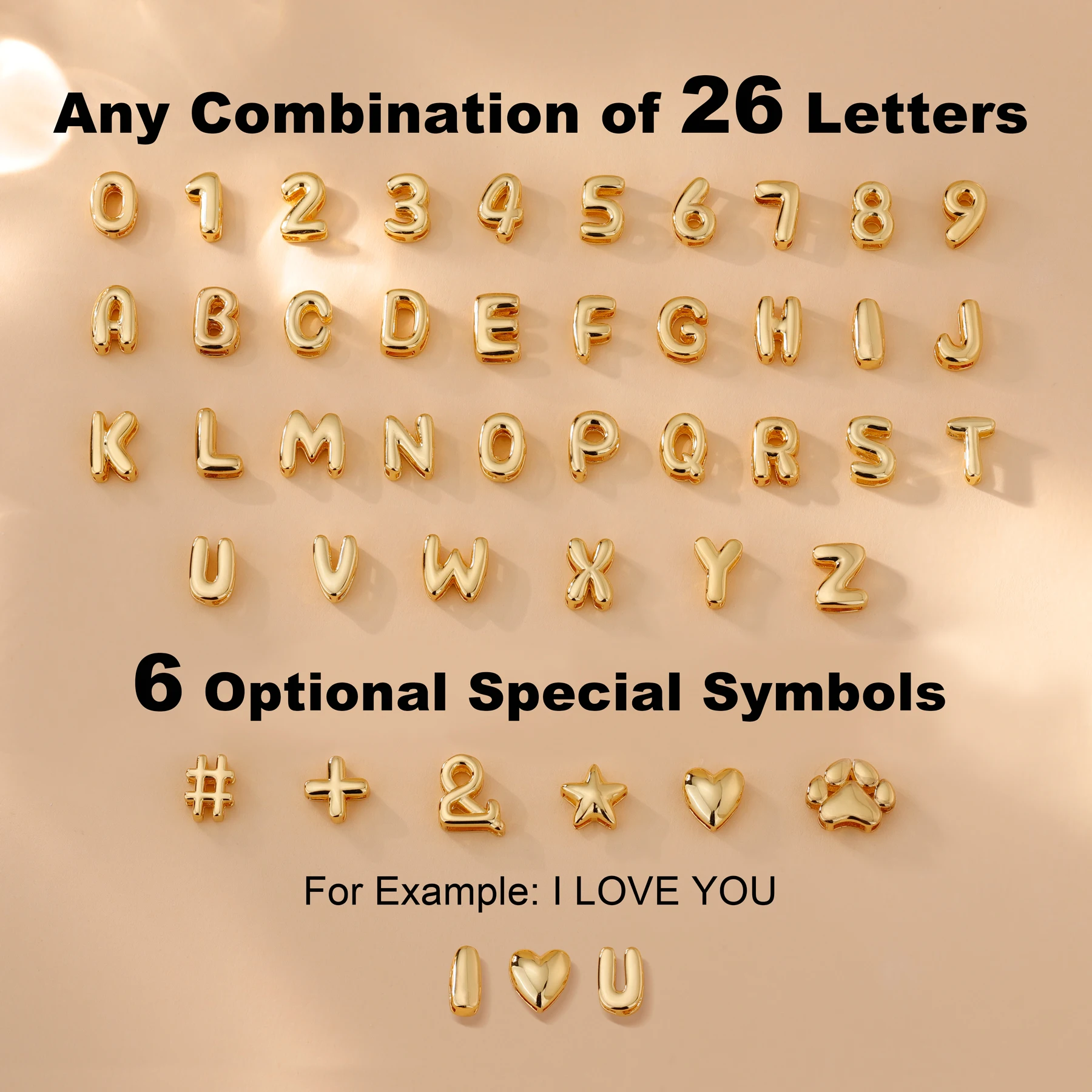 10pcs/lot 0-9 one set 3D Bubble Number Beads Charms Heart & # Symbol Beads 3D Initial Alaphabet Pendants Number Space Beads