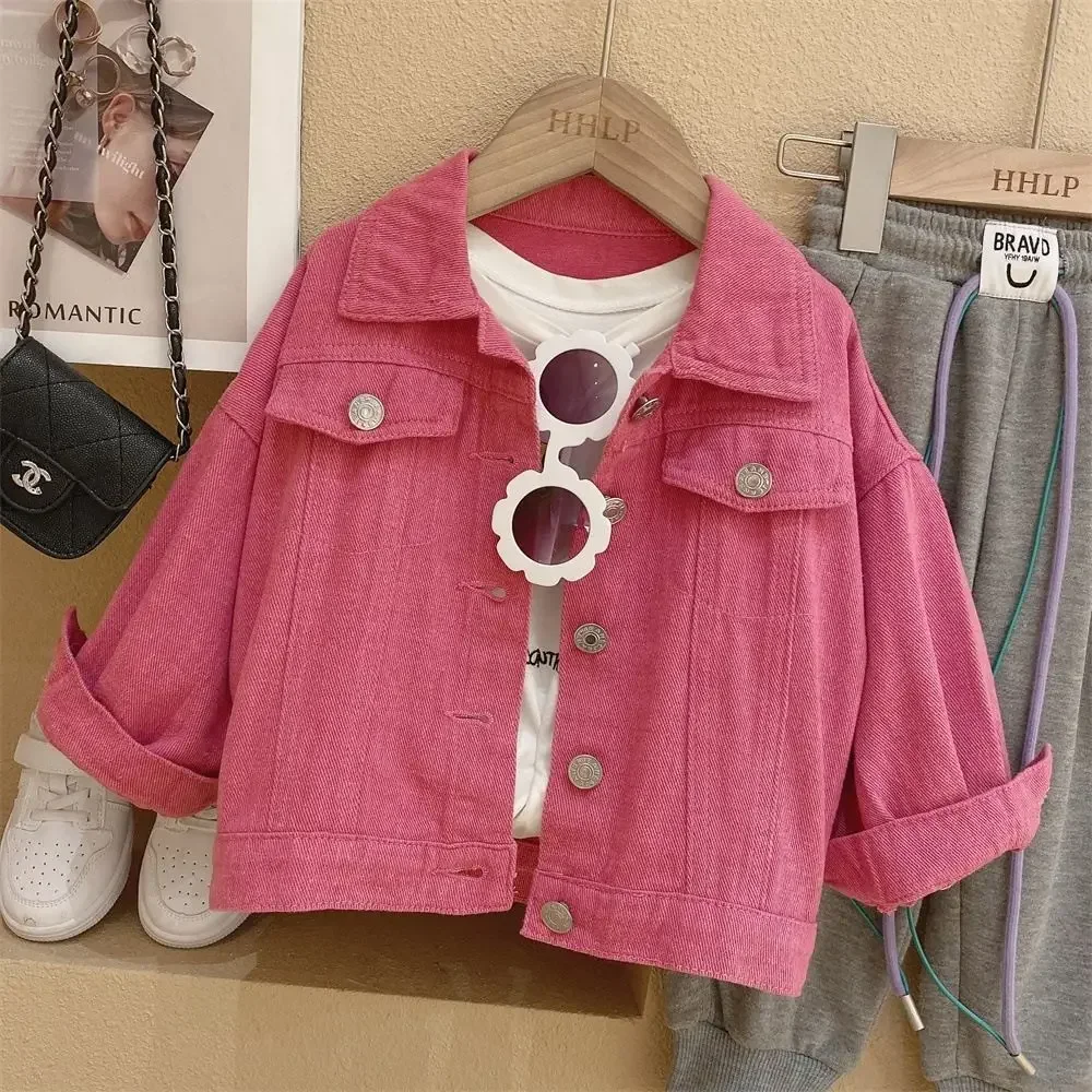 Girls Fashion Cartoon Denim Jacket Spring 2022 Children Korean Style Top Baby Girl Toddler Long Sleeved Jacket Kids Clothing