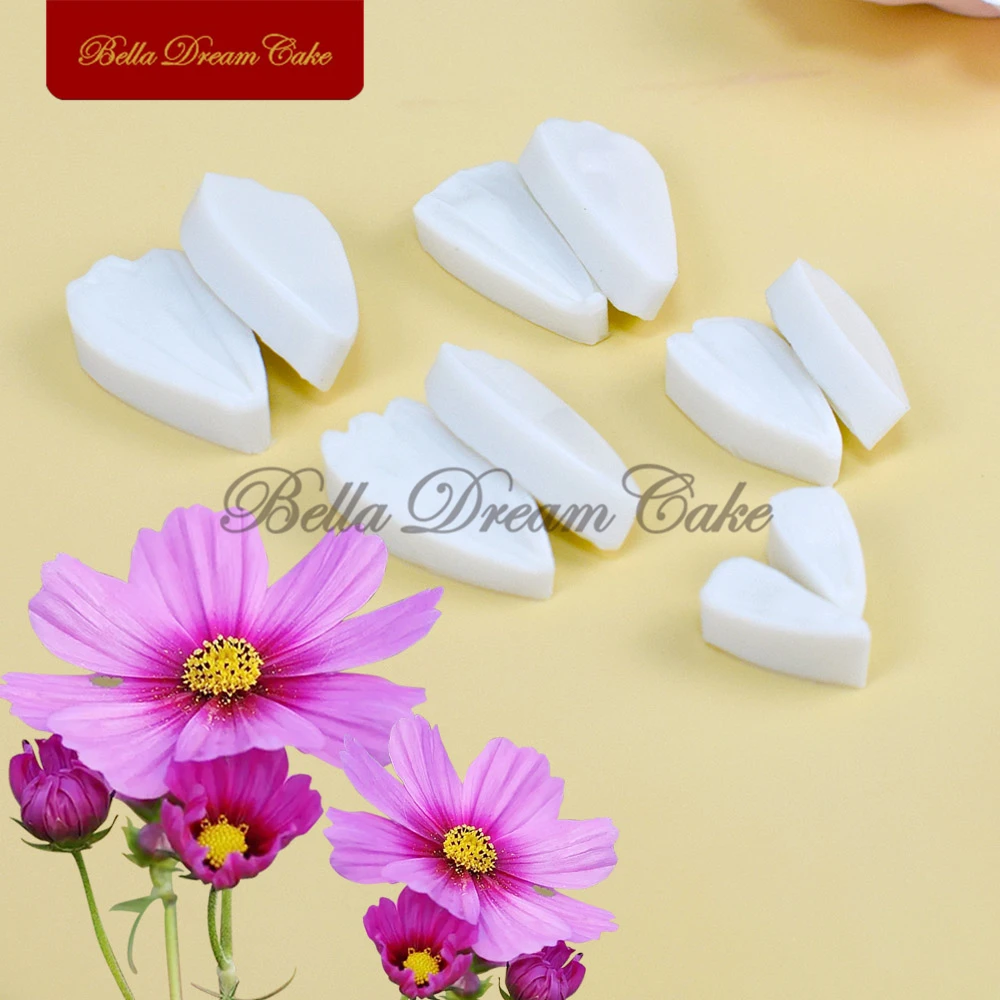 10pcs/set Mini Cosmos Petal Silicone Veiner Mold DIY Handmade Fondant Flower Clay Gumpaste Mould Cake Decorating Tools Bakeware