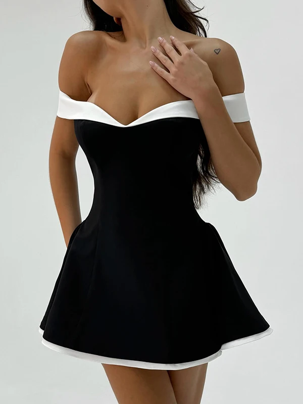 فستان بستير أسود من واي واي بألوان متباينة، فستان صيفي للفتيات بتصميم أميرة أنيق، تنورة قصيرة على شكل حرف A، مصنوع من البوليس...