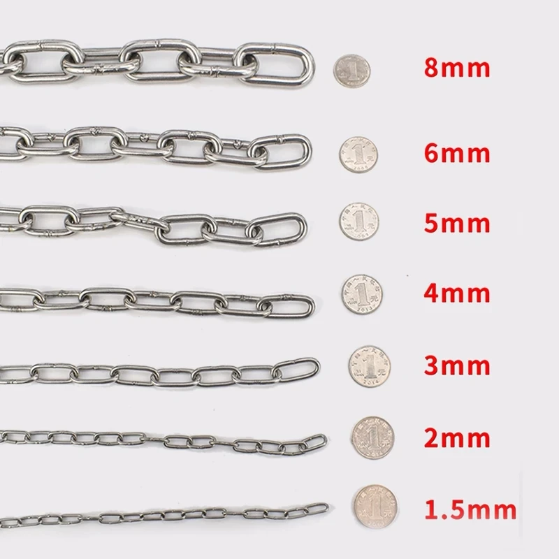 Any Meter Length 1.2-10MM Diameter Highly Polished Welded Marine 316 Stainless Steel Long Short Link Chain for Lifting Binding