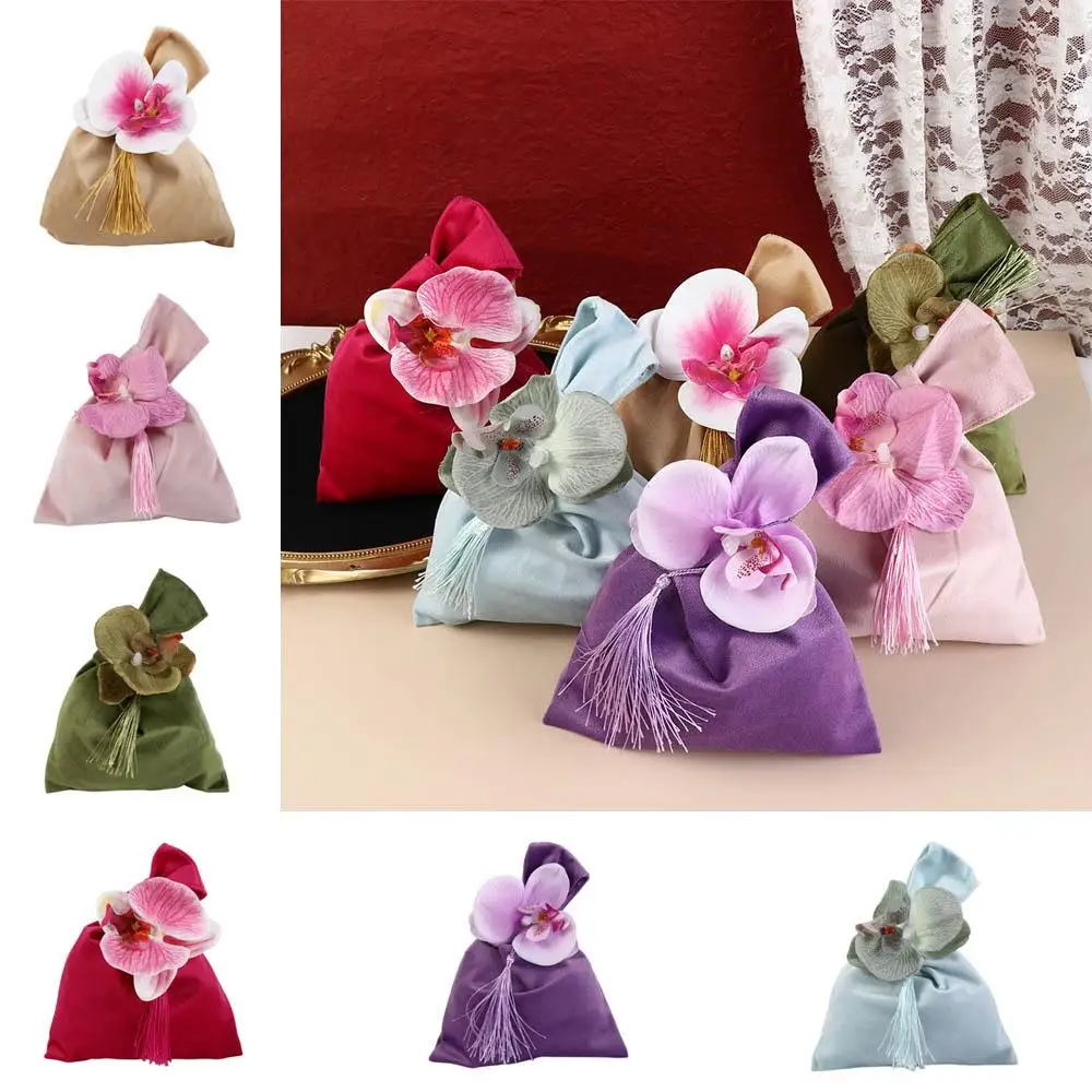 Tassel Velvet Knot Handbag Tope Handle Vest Shape Flower Wrist Bag Wedding Candy Bag Large Capacity Festive Sugar Bag