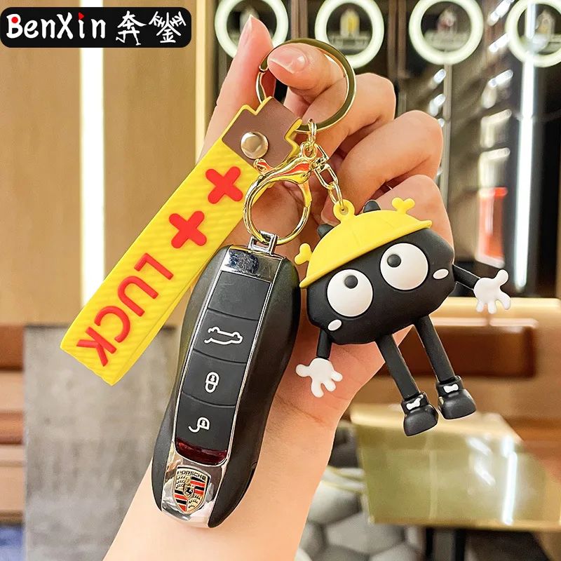 Minso 車のペンダント、キーチェーン、カップルバッグペンダント、黒炭玉漫画 3D ミニチュア像、キーチェーン