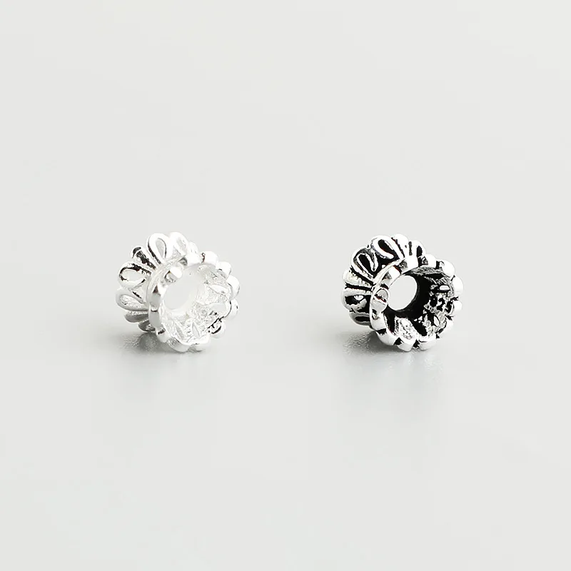 925 Sterling Silver Vintage Carved Floral Spacer Beads Large Hole Loose Beads for DIY Charm Bracelet Necklace Jewelry Making