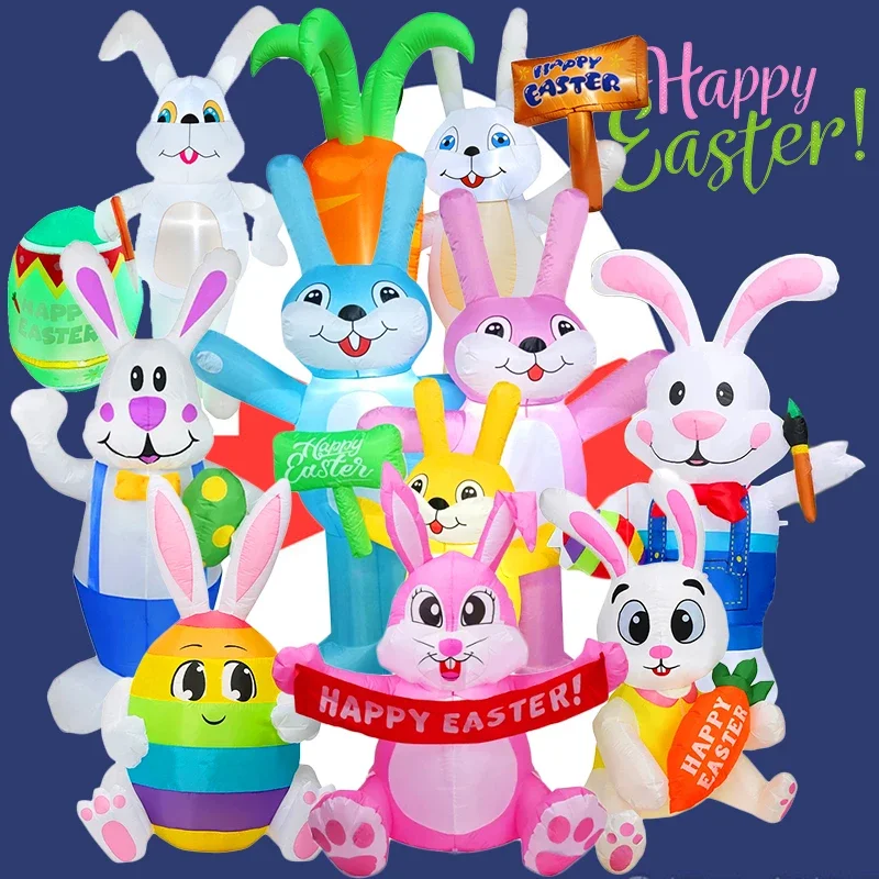 Different Easter Inflatable Decoration Cute Rabbit Inflatable Toys Happy Easter Festival Party Bunny Model Bunny Outdoor Decor