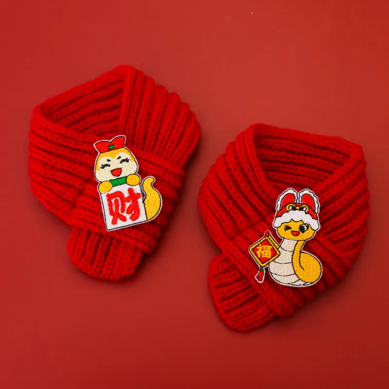 Cat Scarf Snake Year Spring Festival Scarf Red Knitted Warm Scarves Cat And Dog Bib Dress Up New Year Pet Accessories