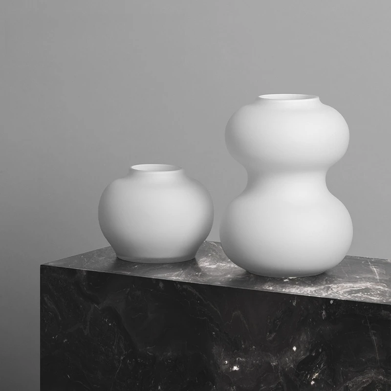 Japanese Style Frosted White Gourd Shaped Glass Vase Home Decor Flower Vase