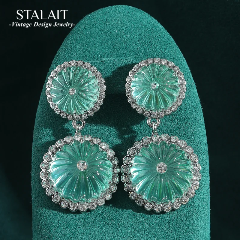 

Vintage Blue Green Pumpkin Crystal Earrings Drop Dangle Jewelry Silver Color Luxury Accessories Women Halloween Gift 2025 New