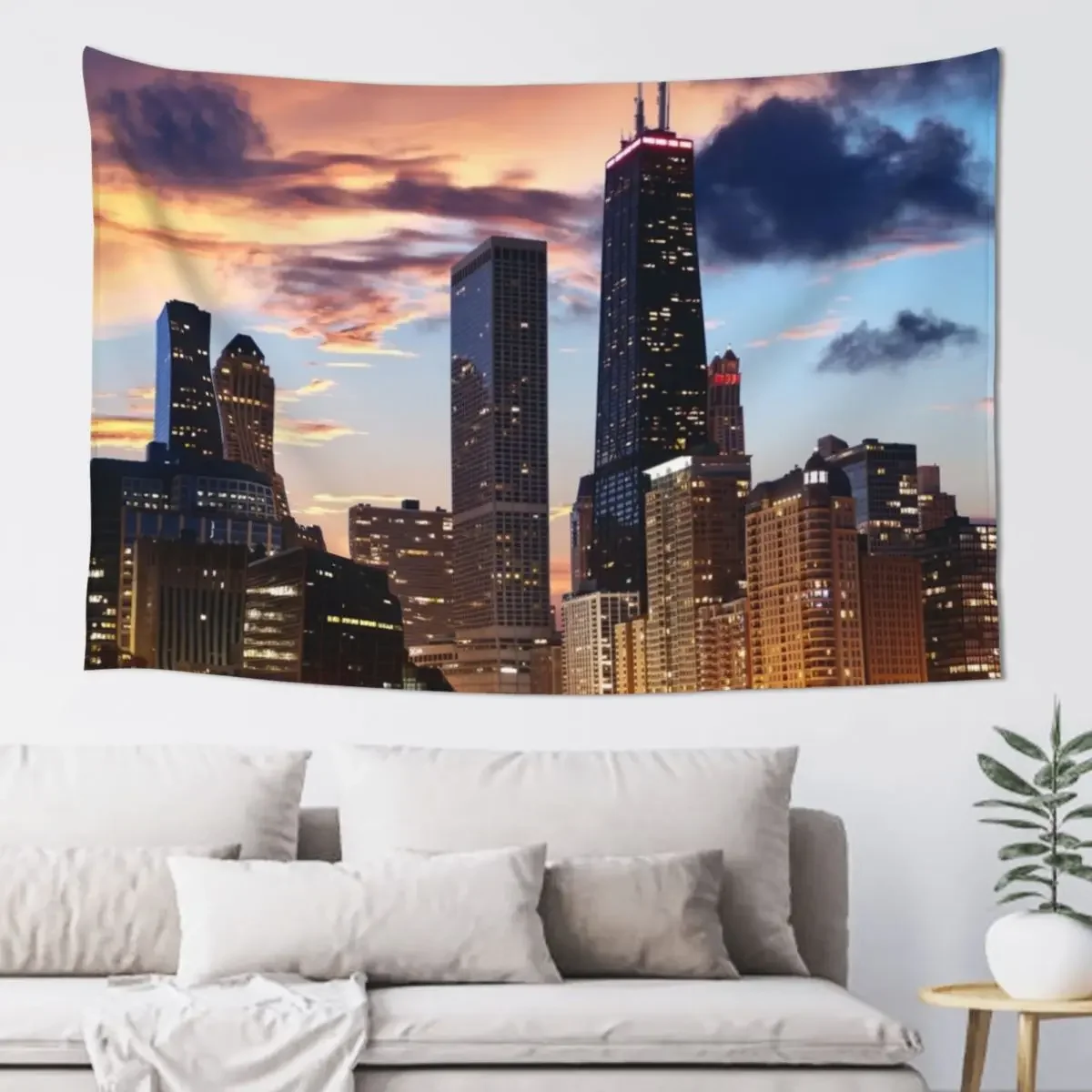 Chicago Skyline Downtown IL Sunset Tapestry Decorative Wall Murals Home Decorations Tapestry