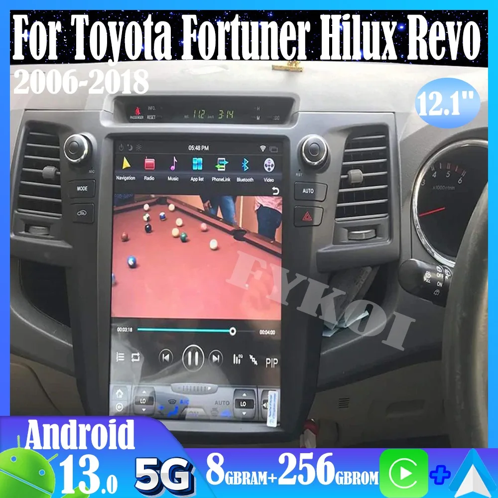 Android 13 Car Radio For Toyota Fortuner Hilux Revo 2006-2018 Automotive Multimedia Tesla Style Carplay Auto Bluetooth 4G GPS