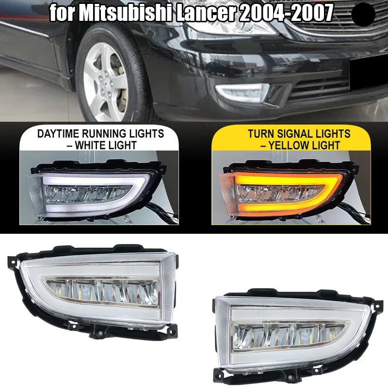 

1 Piar LED Fog Lights Car Front Bumper Lamps Daytime Running Driving Turn Signals Light for Mitsubishi Lancer 2004-2007