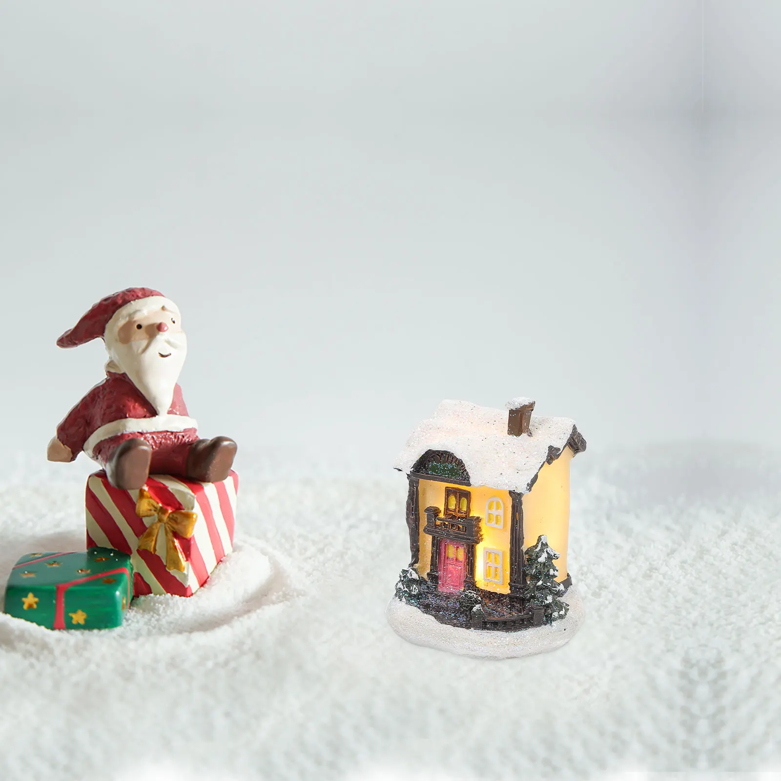 

Luminous Christmas Village Miniature Glowing Resin Small House Decor Desktop Ornament Holiday Party Gift Micro Landscape Lighted