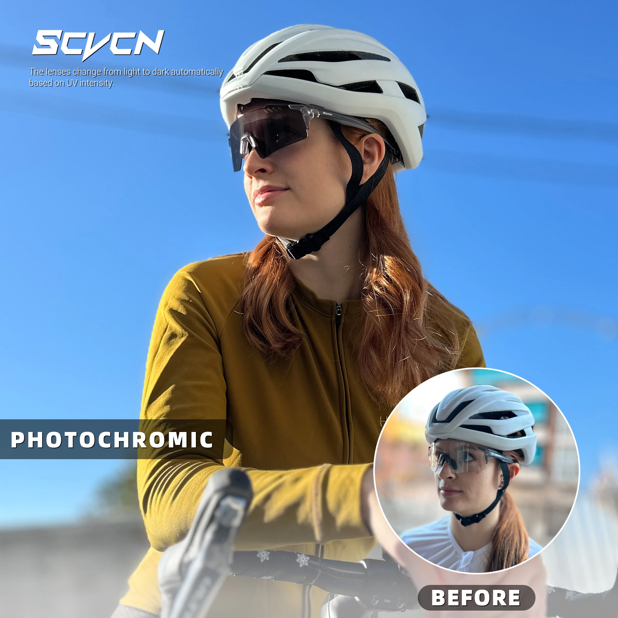 SCVCN Outdoor Photochromic Sunglasses Sports Bike Cycling Glasses Man MTB Glasses Women Driving Bicycle UV400 Protective Glasses