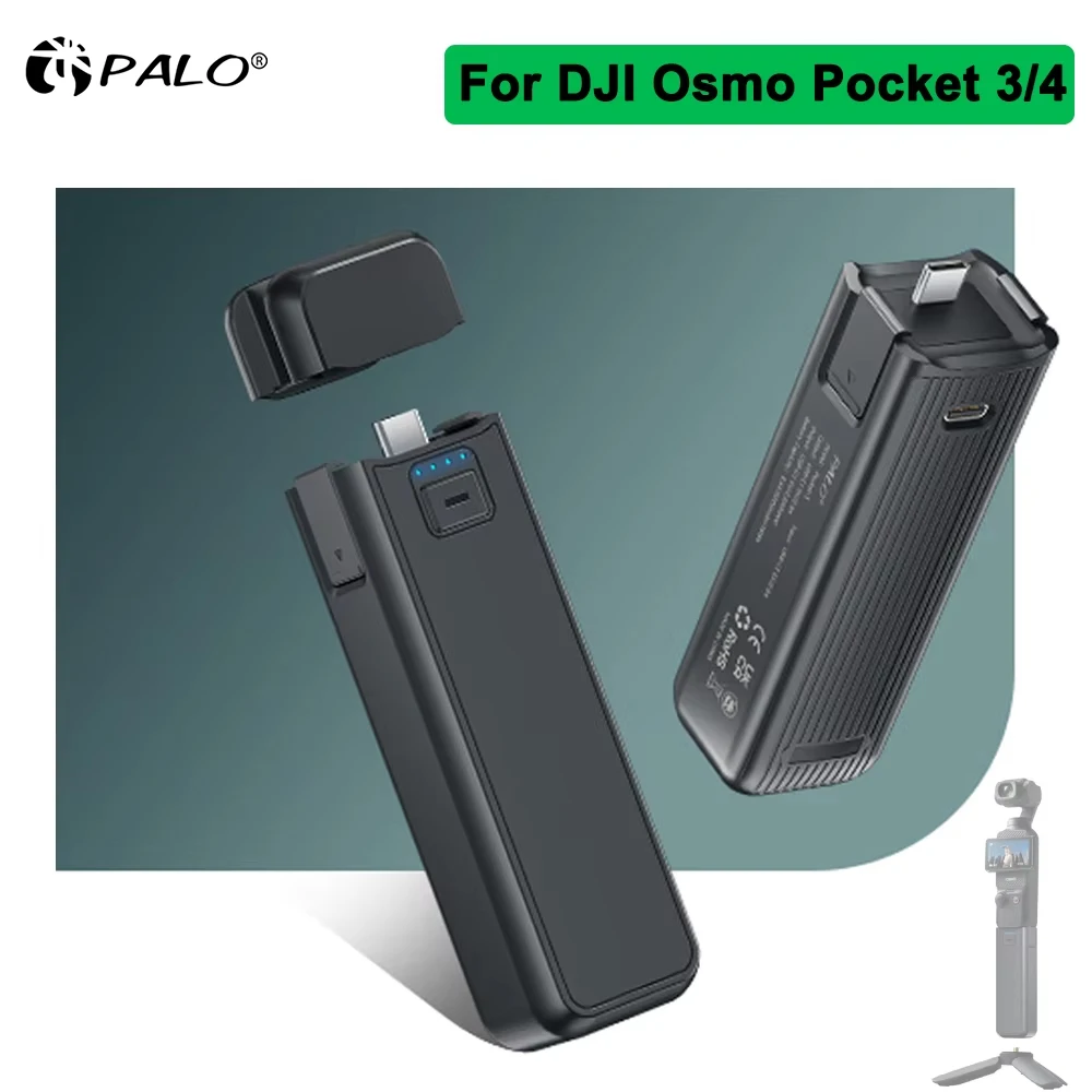 PALO Akku-Griff für DJI Osmo Pocket 4/3 Tragbarer Osmo Pocket 3 Akku-Griff mit eingebautem 5000mAh Akku Schnellladefunktion Powerbank
