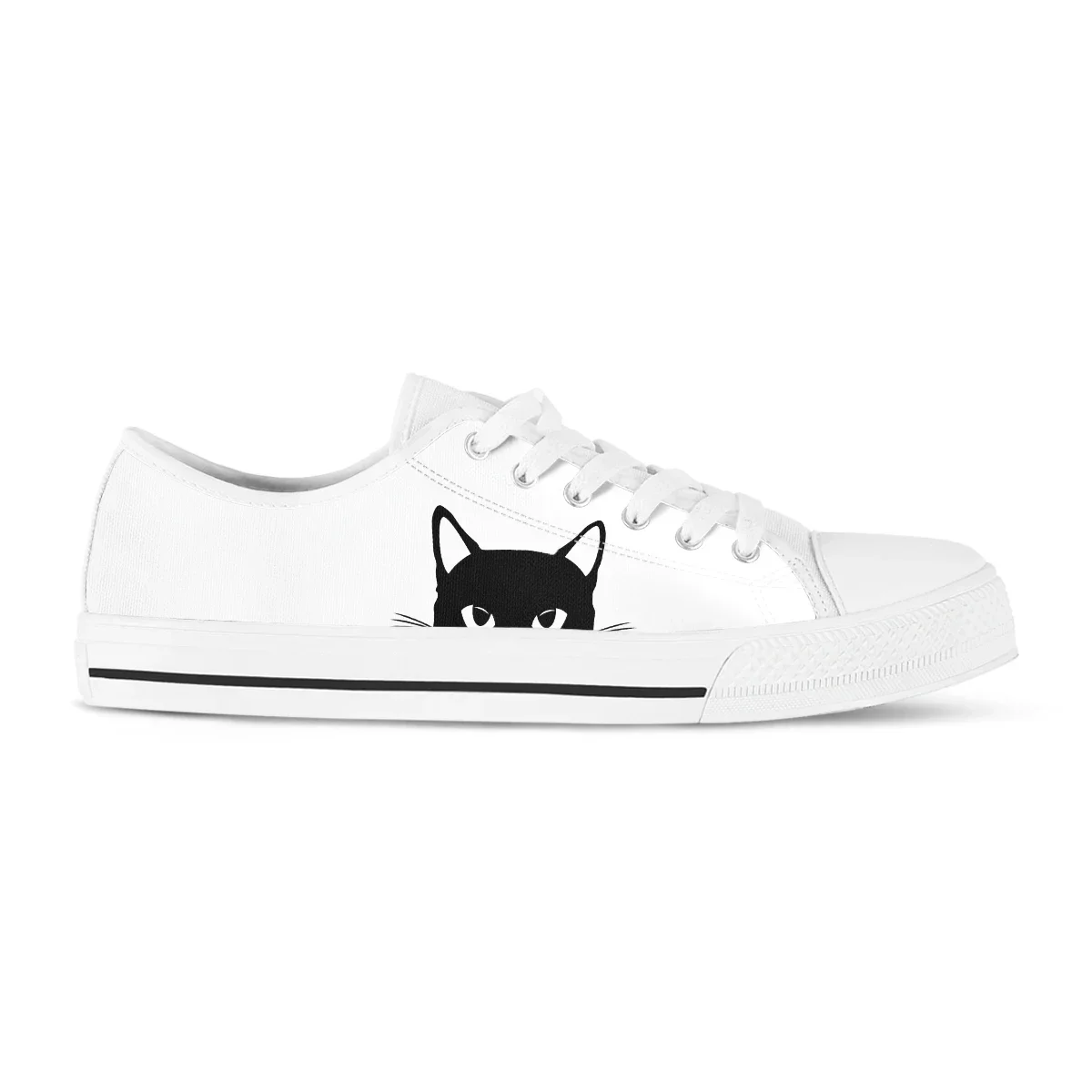 Cute Black Cat Canvas Shoes Women Light Breathable Casual Flat Shoes Spring Summer Comfortable Sneakers Baskette Femme