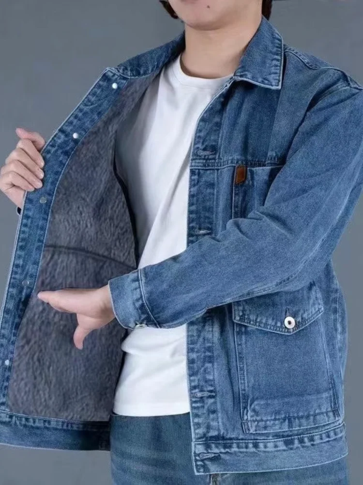

Thiened Fce Lined Men's Denim Jaet Windproof Warm Winter Loose Fit Classic Sle Simple Design Large Size Casual Jaet