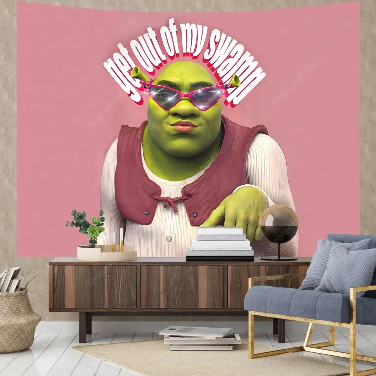 Shrek Pink Tapestry Get Out of My Swamp Tapestries Funny Meme Tapestry Wall Hanging Art Poster for Bedroom Living Room Decor