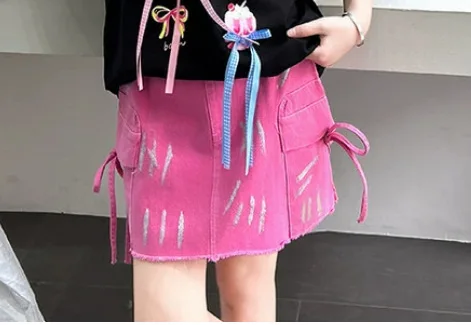 الفتيات الصيف المطبوعة قصيرة الأكمام مجموعة تي شيرت في سن المراهقة كعكة تنورة للأعمار 7-14 قطعتين مجموعة الأطفال مجموعة #5