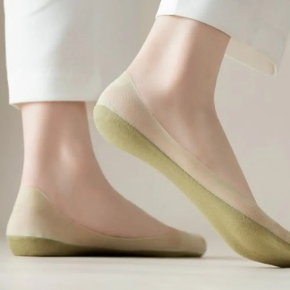 

5Pairs Cotton Bottom Boat Socks Set Women Mesh Solid Color Invisible Tabi Socks Clog Hosiery Thin Non-slip Toe Socks