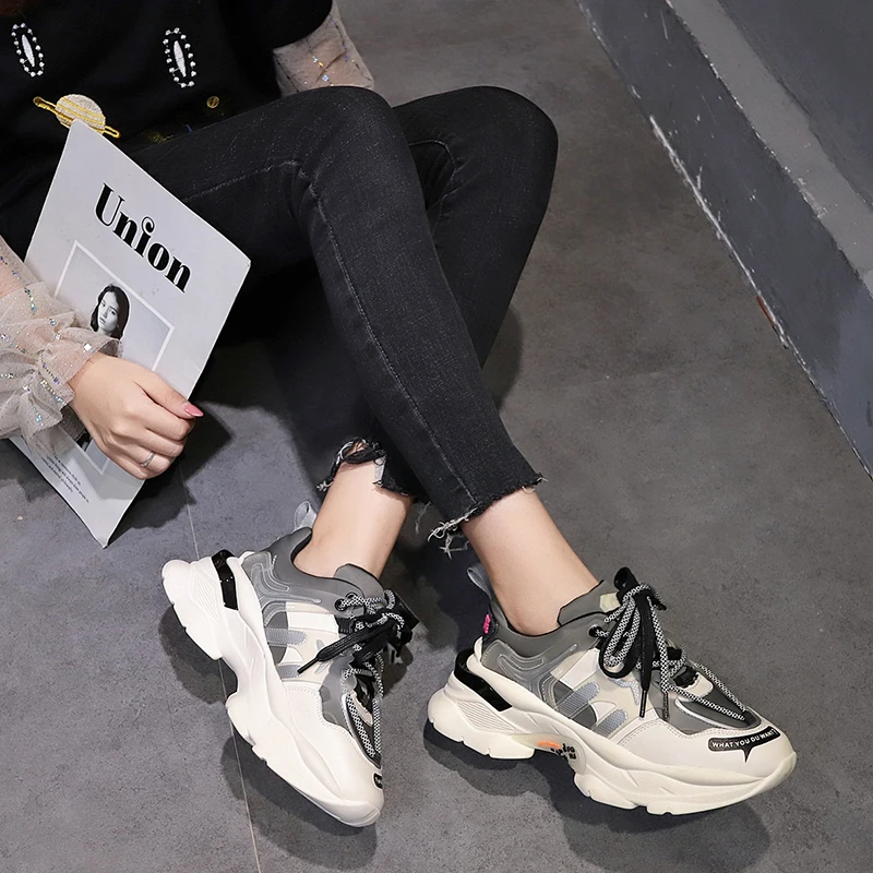 Trend Women Chunky Sneakers Platform Women Fashion Comfort Lace-up Flat Shoes Unisex Trainers Ladies Footwear Walking Shoes