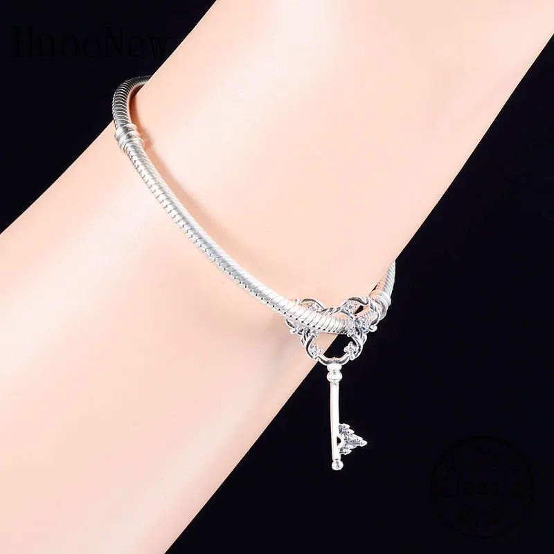 925 Sterling Silver Plant Mickey Shape Key Zirconia Bead Fit Original Brand Charm Bracelet Necklace Making Handmade Berloque