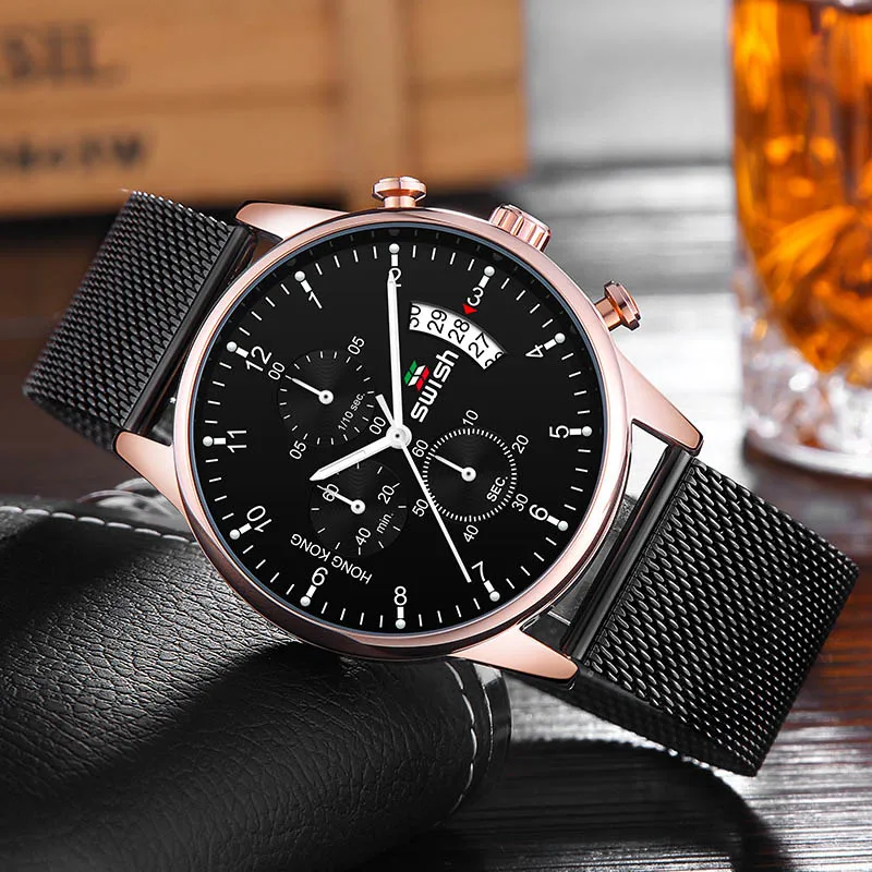 SWISH 2022 Top Brand Luxury Men Watches Waterproof Stainless Steel Wristwatch Men\'s Chronograph Casual Quartz Watch