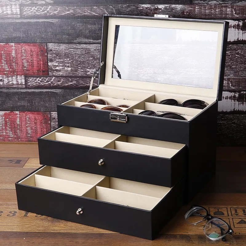 New 3-Layer PU Leather Sunglasses Organizer with 18 Slots Glasses Storage Box Case Jewelry Eyewear Display Holder Gift Boxes