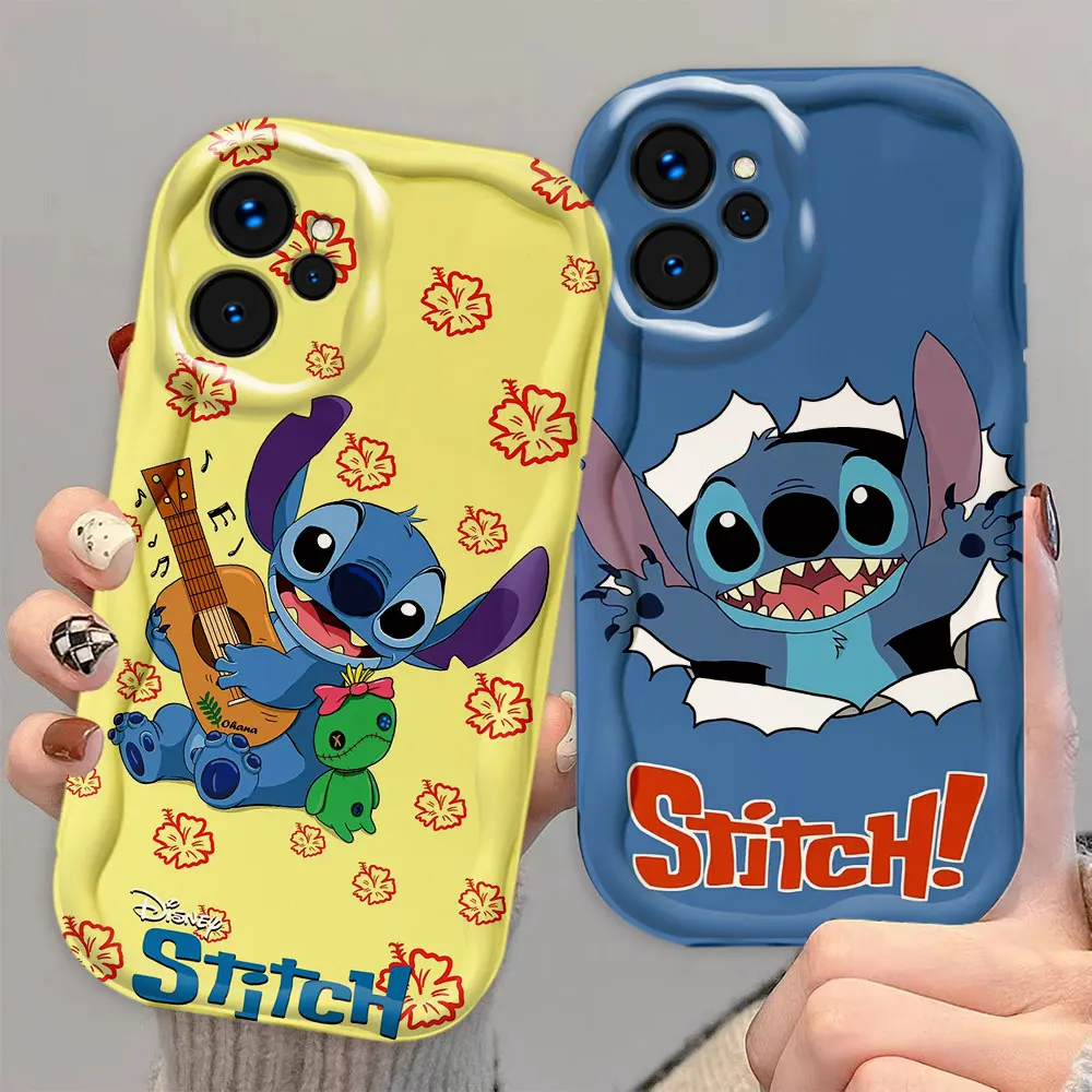 Cartoon D-Disney Stitch 3D Wave Phone Case For REALME 5 6 7 7I 8 10 11 12 C20 C33 C35 C55 C63 C65 C67 C21Y GT 3 6 NARZO 50 Case