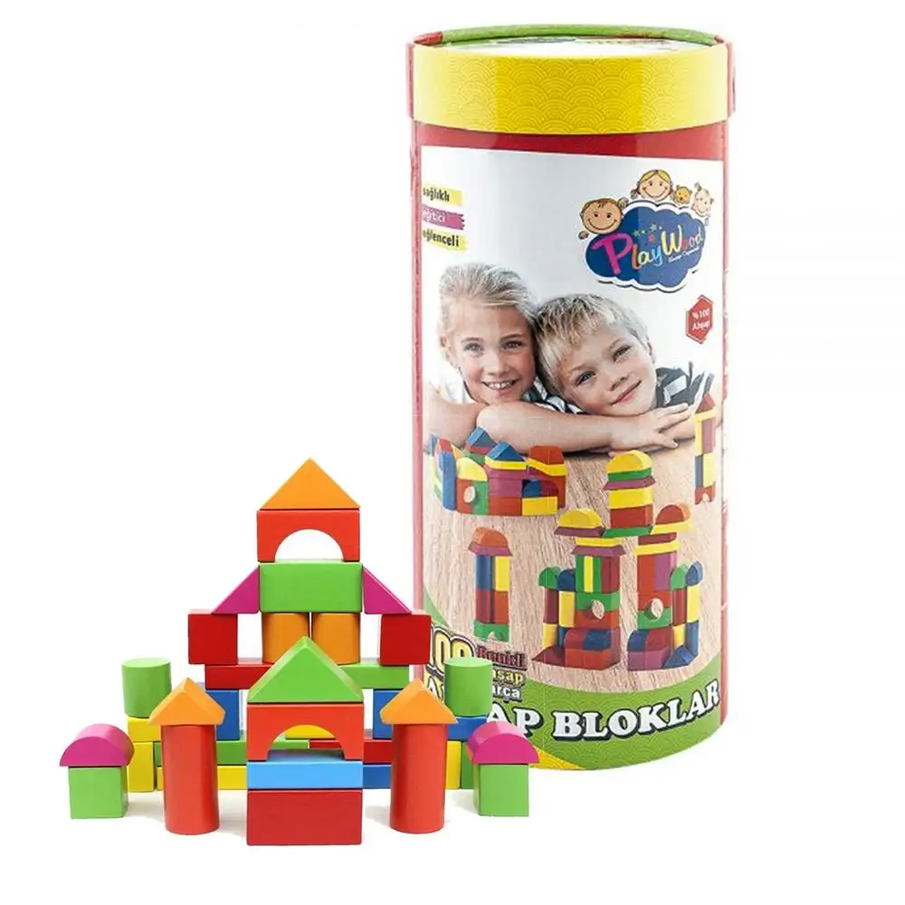 Onyear toy cylinder box wooden colorful blocks 100 pieces