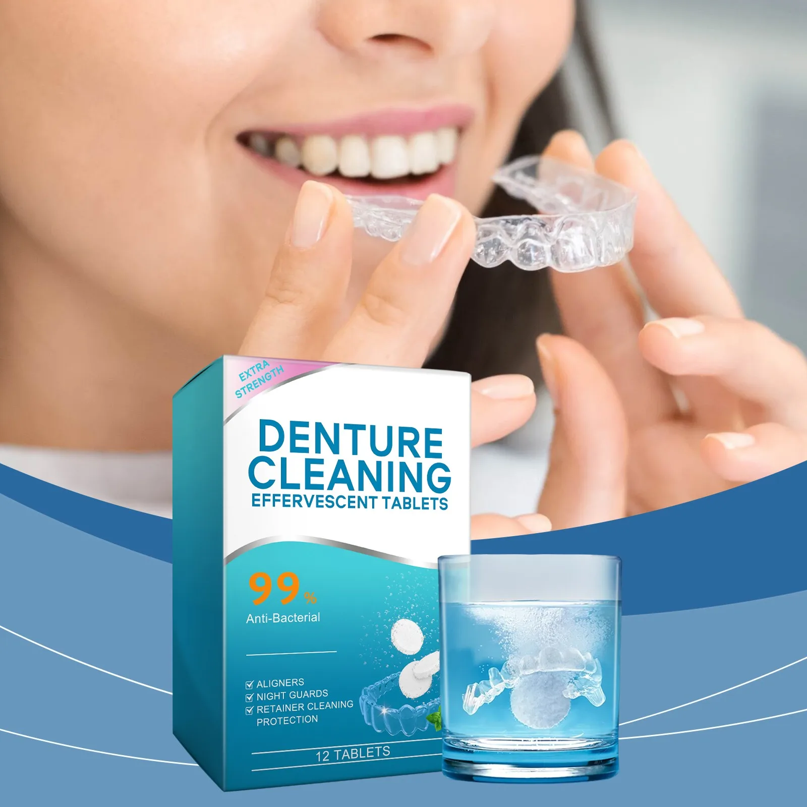 Effectively Clean Stubborn Stains Denture Special Cleaning Effervescent Tablets Dissolve Quickly Denture Cleaning Supplies