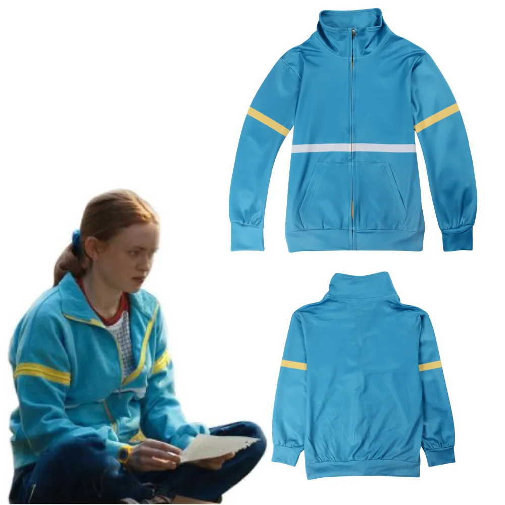 Disfraces de cosplay de Max Mayfield de Stranger Things, uniforme del Hellfire Club, suéter azul, camisa a cuadros, sudadera con capucha y cremallera, chaquetas casuales H
