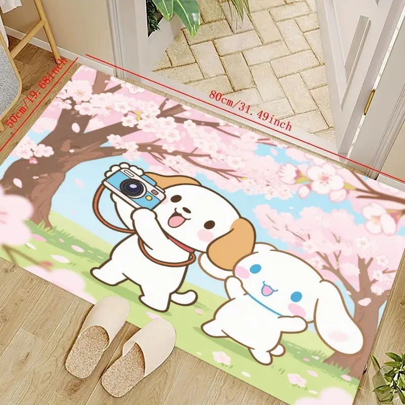 

1 шт. милый Kawaii Cinnamoroll и мультяшные собаки друзья фотографировать под вишневым цветом дерева напольный коврик, мягкий плюшевый противоскользящий коврик