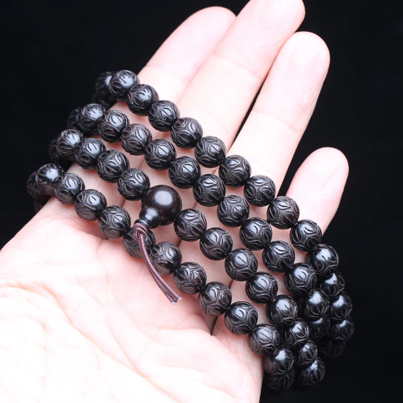 Lucky Ebony Bracelet 108 Buddha Beads 8mm Lotus Bead Fashion Accessories Unisex Mala Elastic Bangle Necklace