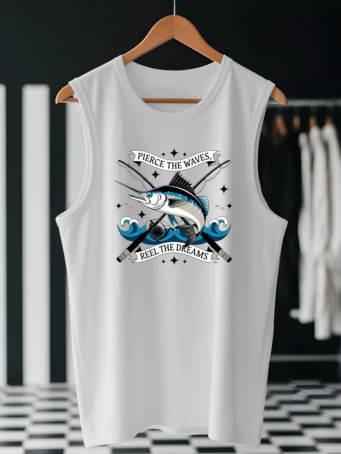 

PIERCE THE WAVES Men's Large-Sized Sports Sleeveless V-Neck Top. Extra-large size loose summer top