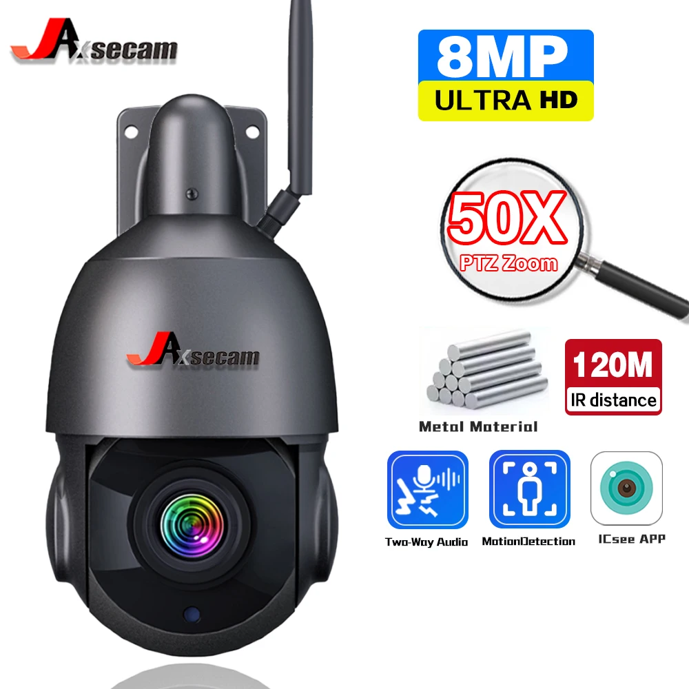 

8MP 4K HD 50X Zoom Optical 120M PTZ WIFI Camera IP Camera Outdoor AI Human Tracking IR Security Surveillance P2P Metal Camera