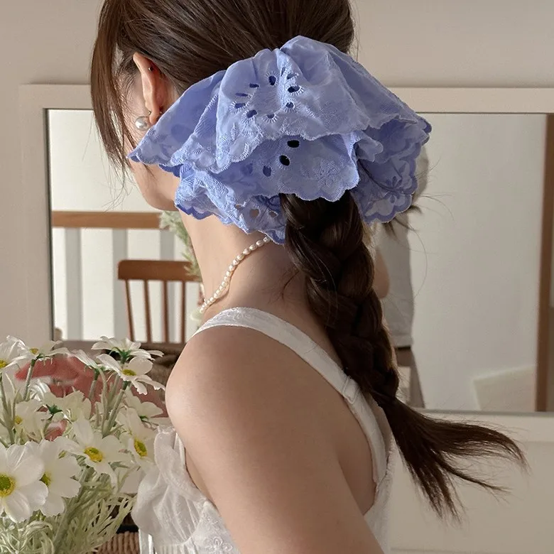 

Ethereal Hair Tie Korean Hollow Organza Double Layer XL Scrunchies Icy Blue Lilac Color Hair Accessories Gift