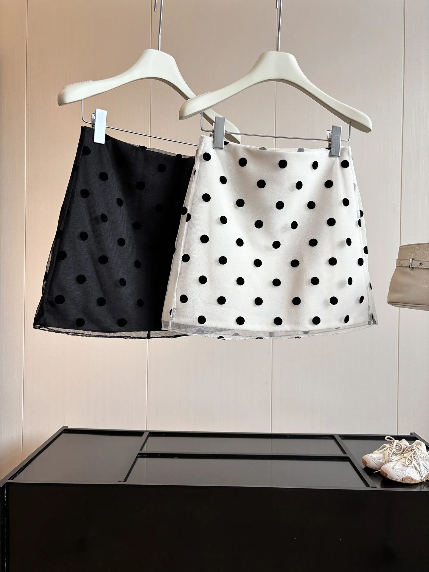 Retro Polka Dot Mesh Splice High Waist  Skirt Women's Autumn Anti Light Gauze Skirt Elegant a Line Short Skirt