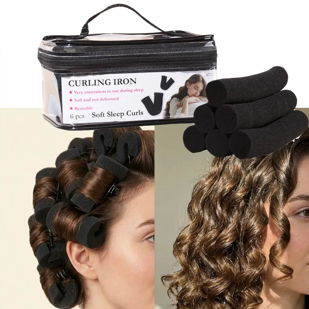 6Pcs  Soft Headband Lazy Hair Curlers Heatless Curling Set Sponge Rod Sleeping Exquisite Packaging Gift Give Styling Accessories