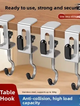 Adjustable Double Hook School Bag Rack Desk Side Detachable Hanging Bracket No Drilling Required L-Shaped Iron Storage Organizer