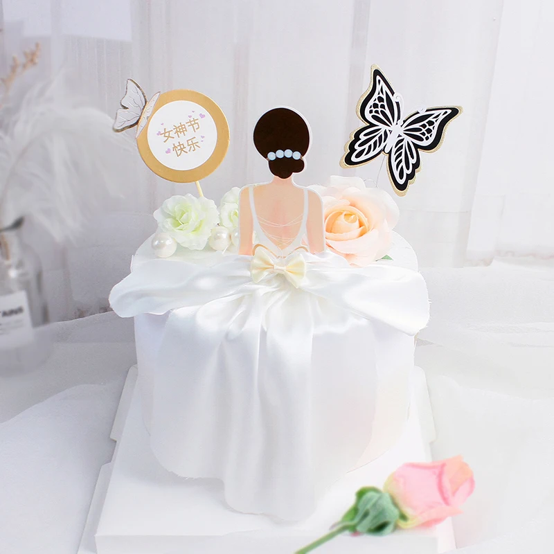 Mother's Day Cake Topper Flag Butterfly Bowknot Happy Birthday Wedding Cupcake Toppers Baking Beauty Baby Shower Cake Decor DIY