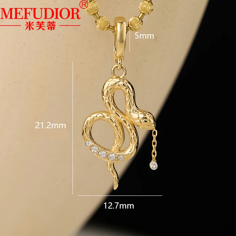 18K Yellow Gold Tassel Carved Golden Snake Pendant for Women 12.7MM Wide Inlaid Diamond Necklace Couples Party Jewelry Gifts