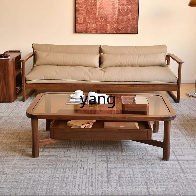 

LZR solid wood log small tea table Japanese light luxury living room tea table glass table