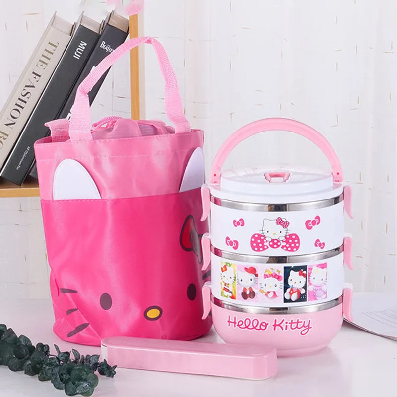 Miniso Hello Kitty Lunch Box Cartoon Cute Bilayer Three Layers Office Student Heat Preservation Single Layer Lunch Box Girl Gift