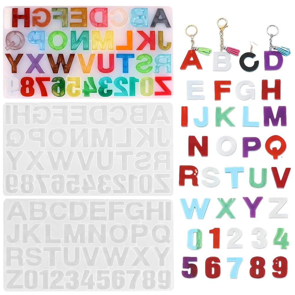 Alphabet Silicone Epoxy Resin Mold DIY Letter Number Pendant Keychain Jewelry Crafts Casting Birthday Party Decoration Mould