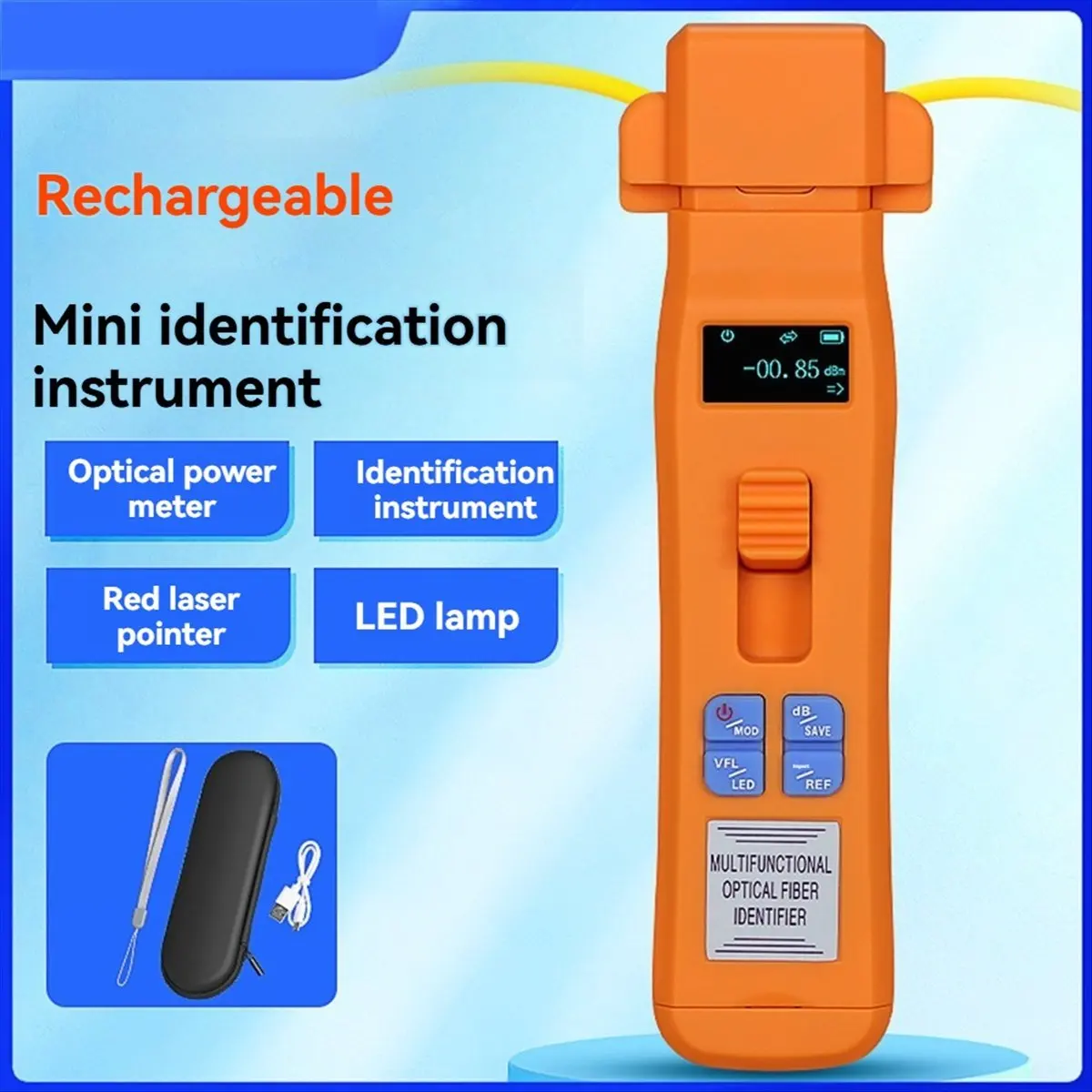 popop AUA-C607 Rechargeable Active Optical Fiber Identifier Live Fiber Cable Tester FTTH Tool OFI Built in OPM/VFL/LED