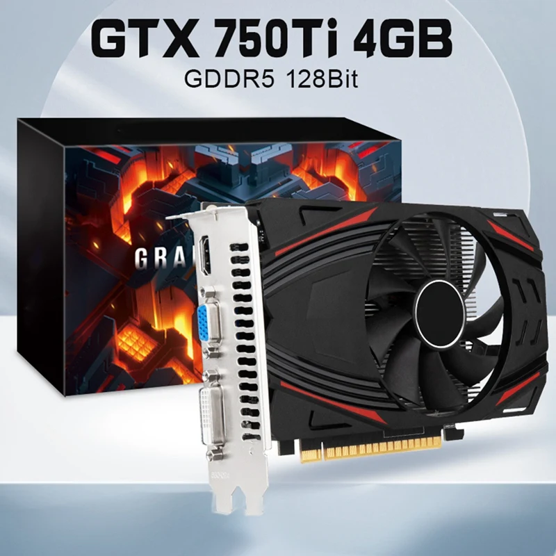 1 шт., видеокарта GTX750TI DDR5, 4 Гб, 128 бит, 1020 МГц, 1350 МГц, 28 нм, Pcle X16 3,0, Видеокарта VGA + HD + DVI