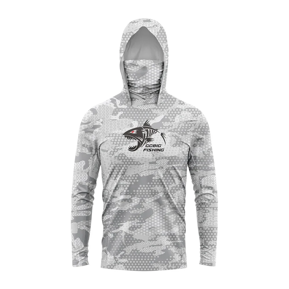 Gradient Green‑Yellow Skeleton Fish Men Fishing Hooded Shirt Built‑in Face Cover  Sun Protection Quick‑Dry Long Sleeve Tops view 4