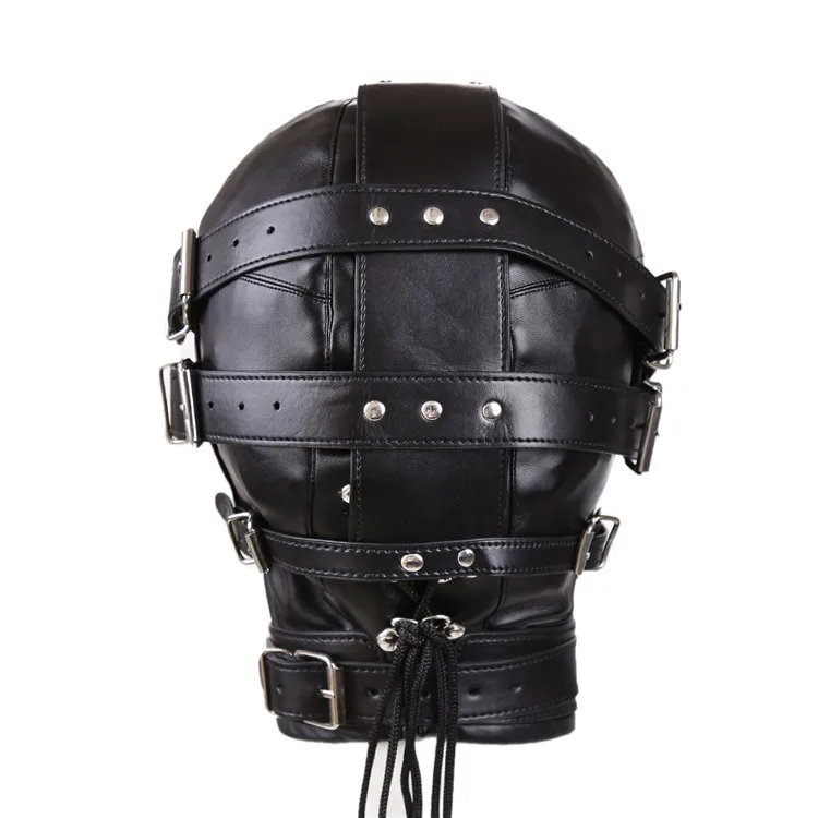 PU Leather Adjustable Mask With Open Mouth Zipper And Lock Blindfold For Blindfold Black Halloween Cosplay Mask