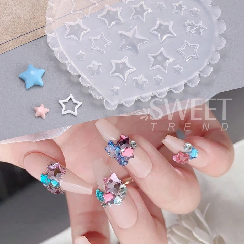 Bow Tie Nail Art Heart Shape Silicone Mold Star Rhinestones Shape Mold Templates Gel Print Stencils Manicure Carving Decoration